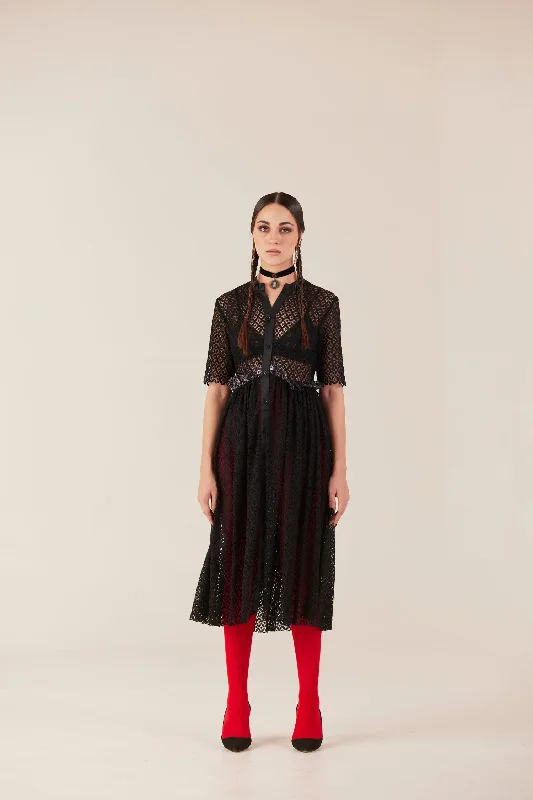 Noir Sillhouete Black Lace Midi Dress Bohemian Lace Dress