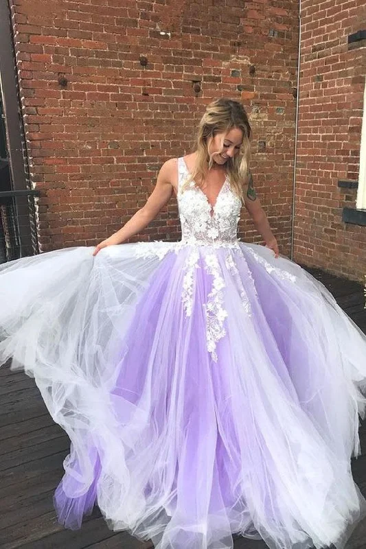 Fashion Sheer Lace Lavender Prom Dress Lace Dress Day