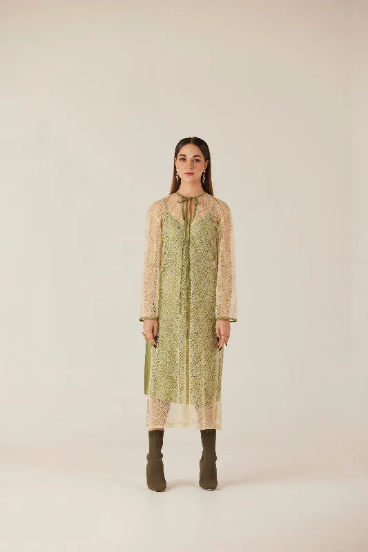 Lumière Green Lace Midi Dress Satin Lace Dress