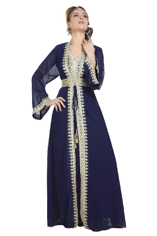 Kaftan With Golden Lace Work Lace Evening Gown