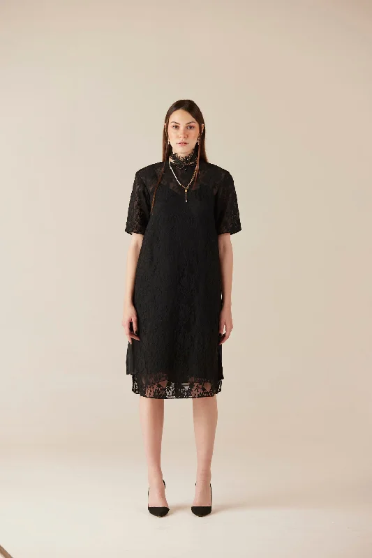 Shadow Play Black Lace Midi Dress Lace Overlay Dress