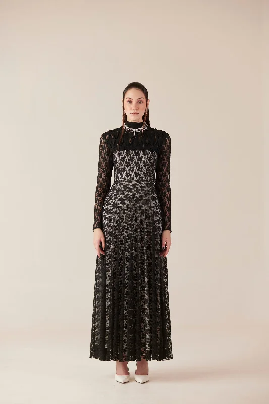 Starlight Sonata Black Long Lace Dress Lace Dress Dreamy