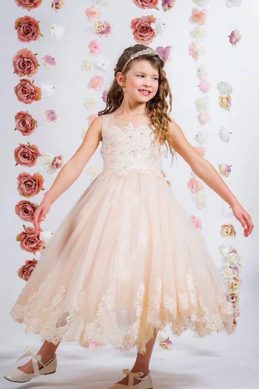 Lace Applique Illusion Bateau Flower Girl Dress by AS7007 Kids Dream - Girl Formal Dresses Lace High Neck Dress