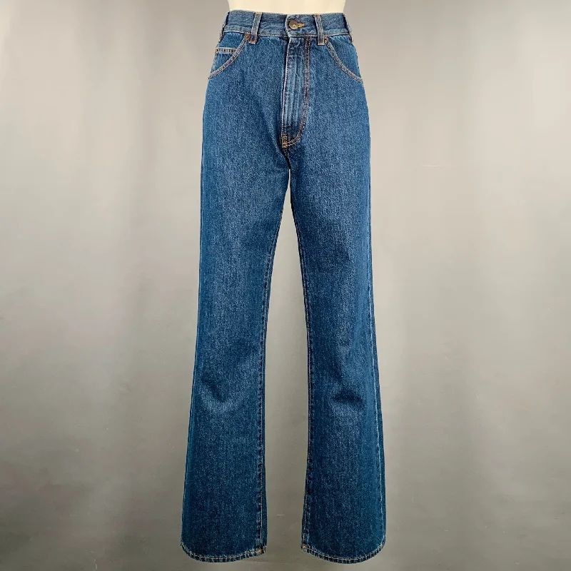 G Size 27 Blue Cotton High Waisted Wide Leg Jeans