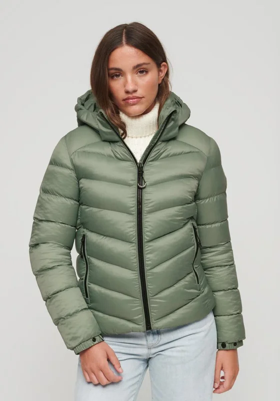 Superdry Womens Hooded Fuji Padded Jacket, Green Women's edgy jackets