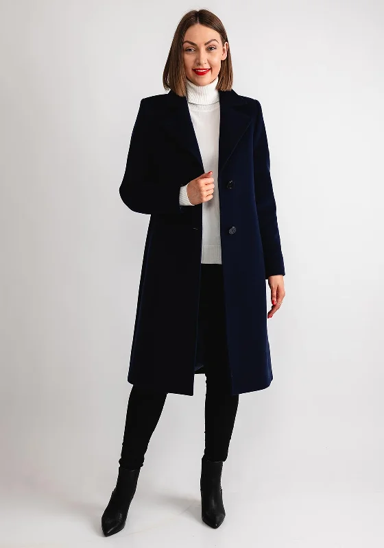 Christina Felix Notch Collar Wool Cashmere Blend Long Coat, Navy Women's wool jackets