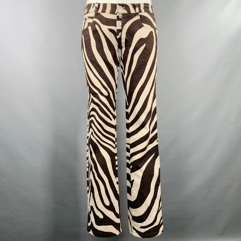 ALESSANDRO DELL'ACQUA Size 14 Brown Beige Zebra Flare Jeans