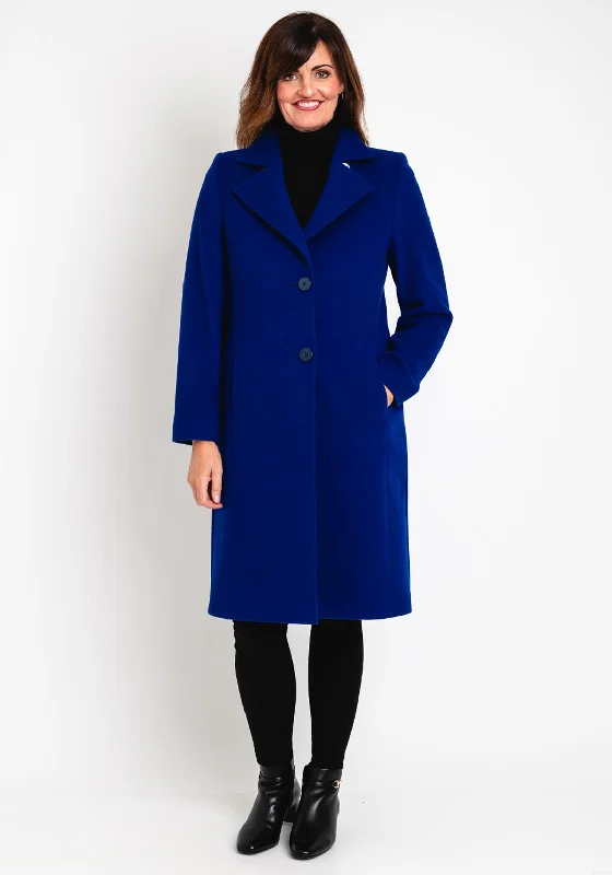 Christina Felix Notch Collar Wool Cashmere Blend Long Coat, Royal Blue Women's trendy jackets