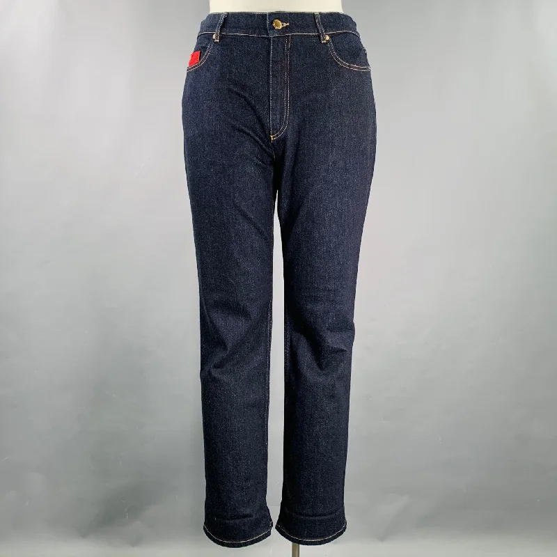 AGNONA Size 12 Navy Cotton Blend Contrast Stitch 5 Pocket Jeans