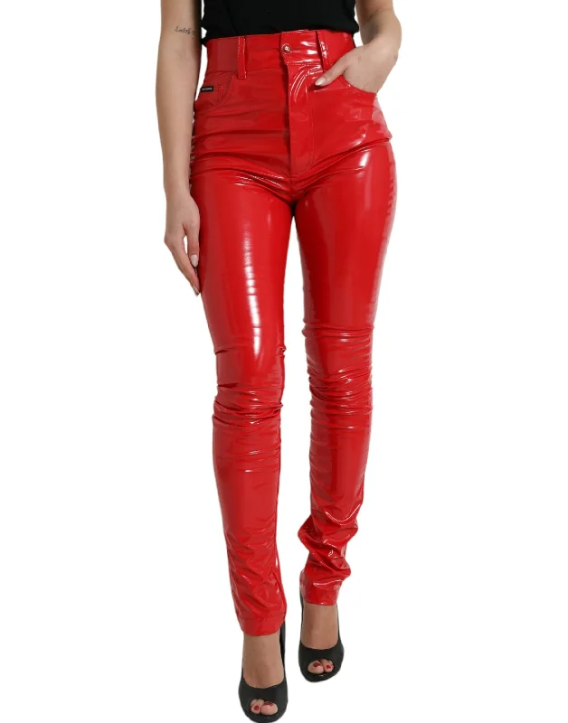 High Waist Red Skinny Pants - Sleek And Chic