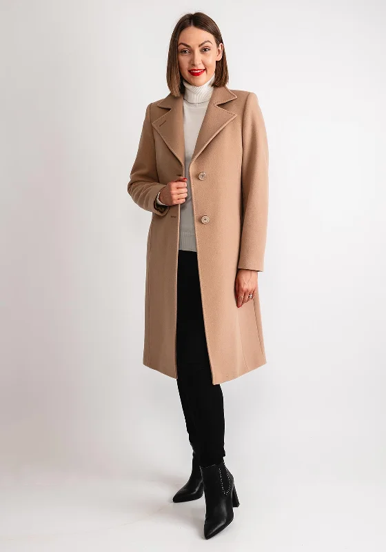 Christina Felix Notch Collar Wool Cashmere Blend Long Coat, Camel Women's mid-range jackets