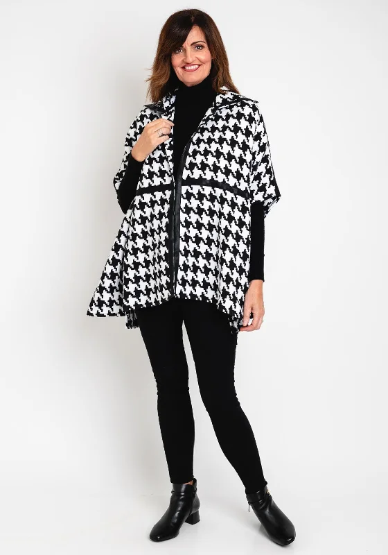 Natalia Collection One Size Houndstooth Cape Style Coat, Black & White Women's business casual jackets