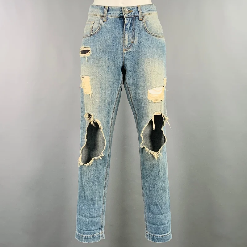 DOLCE & GABBANA Size 4 Blue Cotton Distressed Boyfriend Jeans