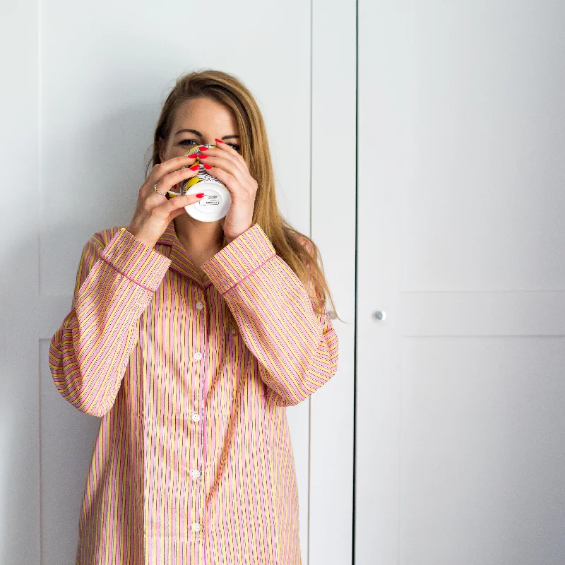 SALE Long PJ Set in Orange & Pink Striped Block Print Design Best pajama sets for lounging