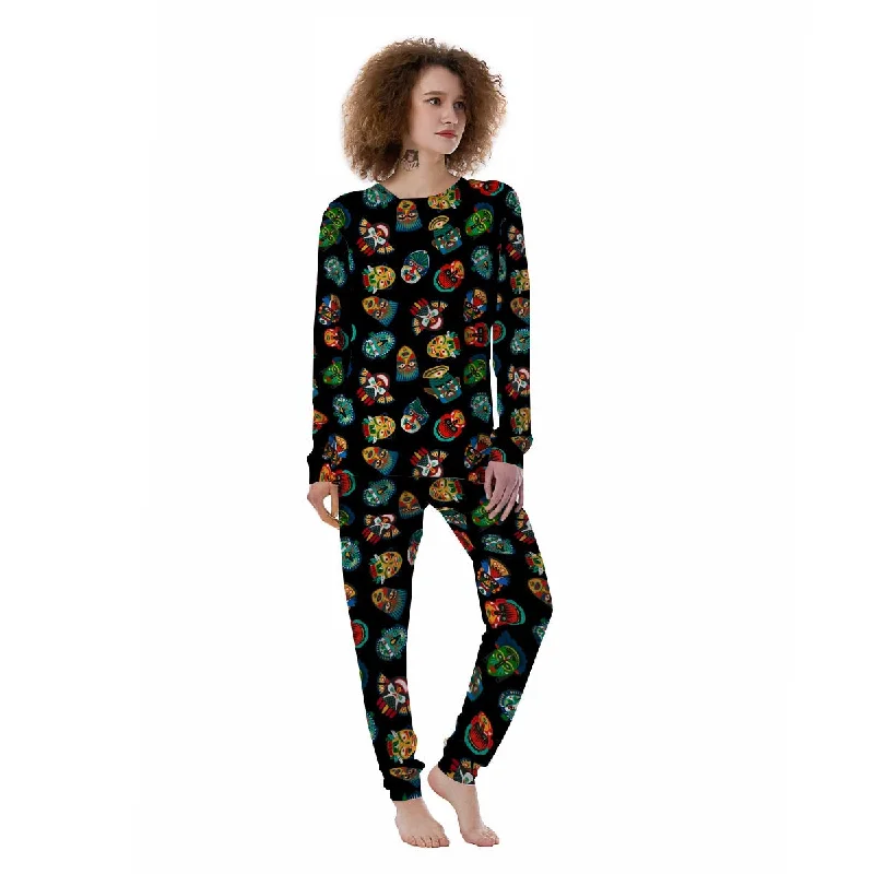 Mask Tribal Tiki Print Pattern Women's Pajamas Winter pajama sets