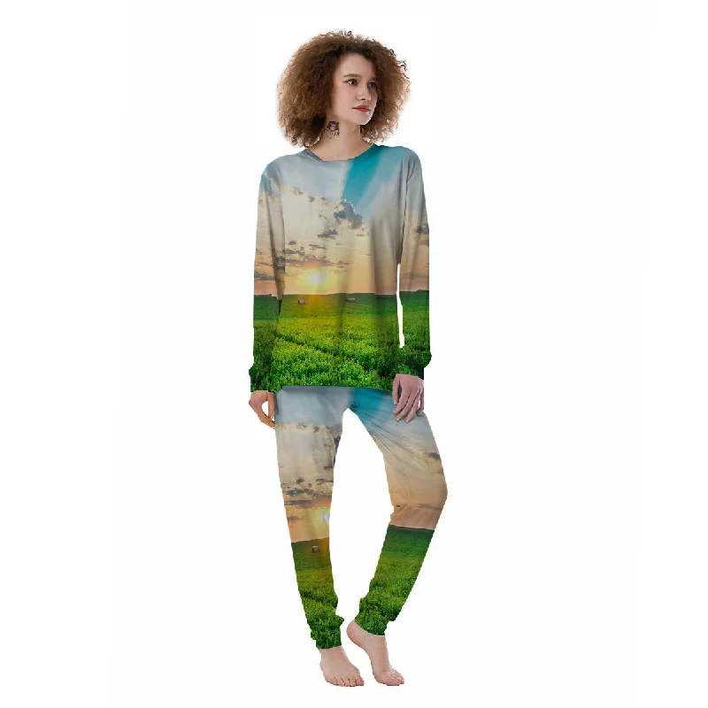 Meadow Sunrise Print Women's Pajamas Linen pajama sets