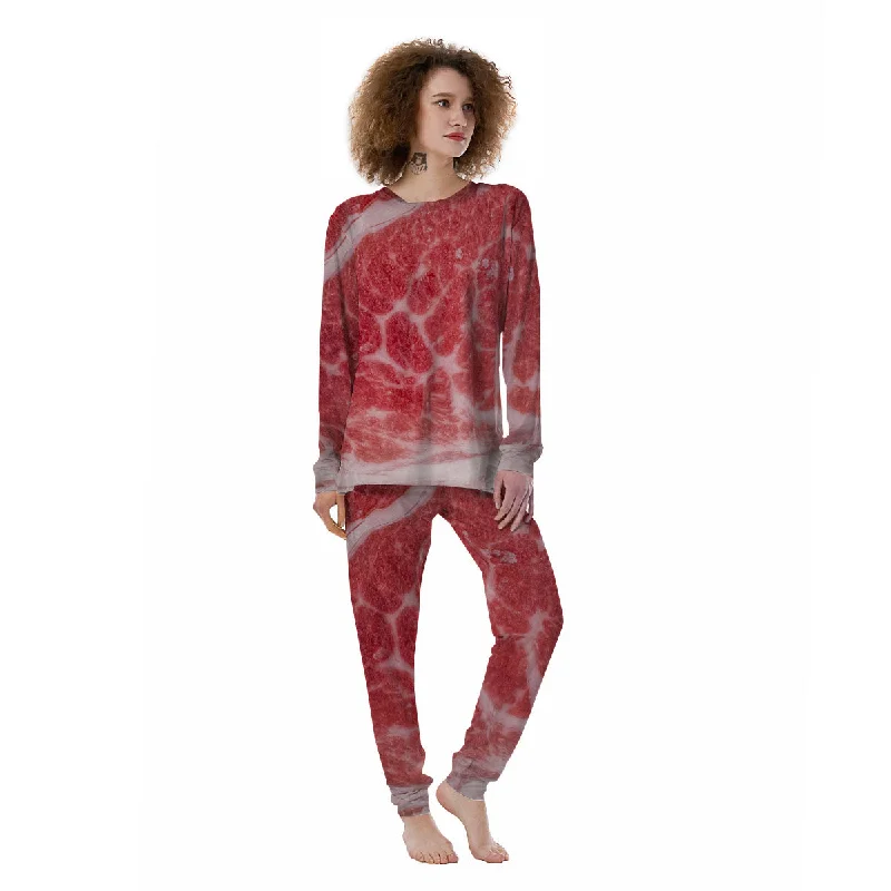 Meat Wagyu Beef Print Women's Pajamas Flannel pajama sets