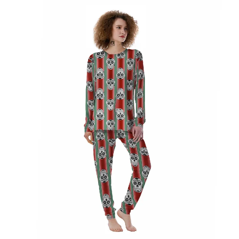 Mexican Serape Sugar Skull Print Pattern Women's Pajamas Best pajama sets for girls' night