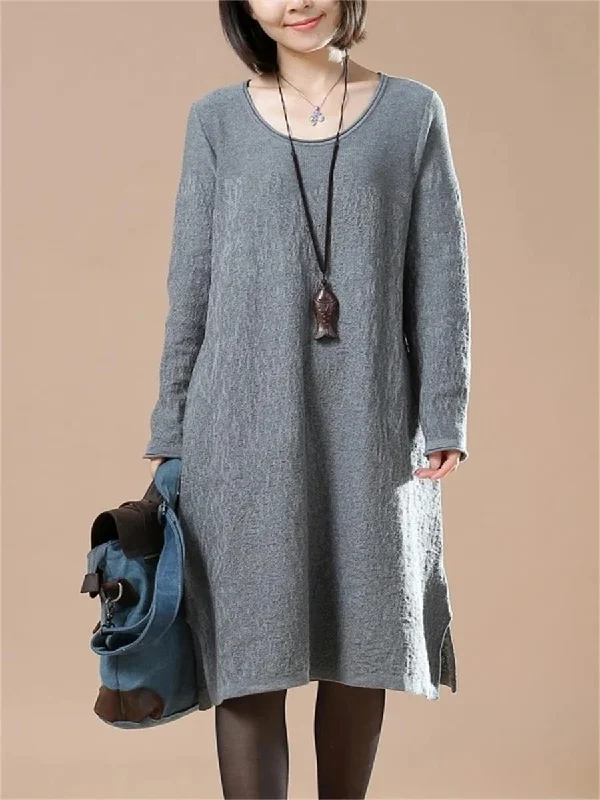 Casual Women'S Loose Solid Color Round Neck Sweater Dress Adidas sweaters