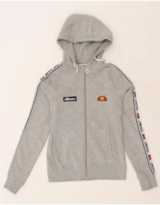 ELLESSE Womens Graphic Zip Hoodie Sweater UK 4 XS Grey Cotton Canada Goose sweaters