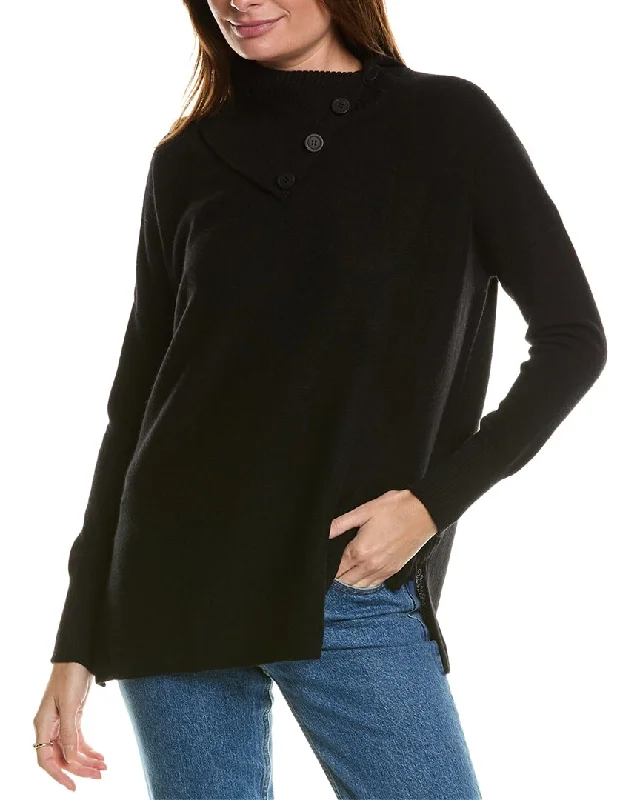 Forte Cashmere Button Neck Oversized Cashmere Pullover Anti-pilling sweaters