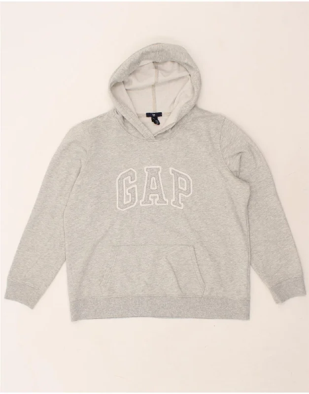 GAP Womens Graphic Hoodie Jumper UK 16 Large Grey Cotton Wrinkle-resistant sweaters