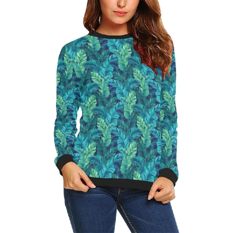 Hawaiian Tropical Palm Leaves Pattern Print Women Crewneck Sweatshirt Moisture-wicking sweaters