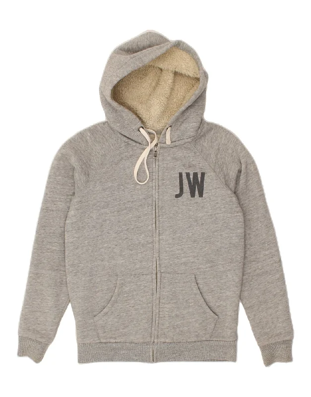 JACK WILLS Womens Graphic Zip Hoodie Sweater UK 10 Small  Grey Cotton Affordable sweaters