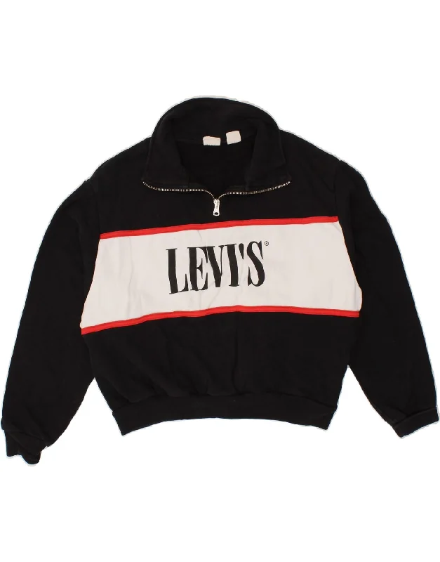 LEVI'S Womens Oversized Graphic Crop Sweatshirt Jumper UK 10 Small Black Formal sweaters