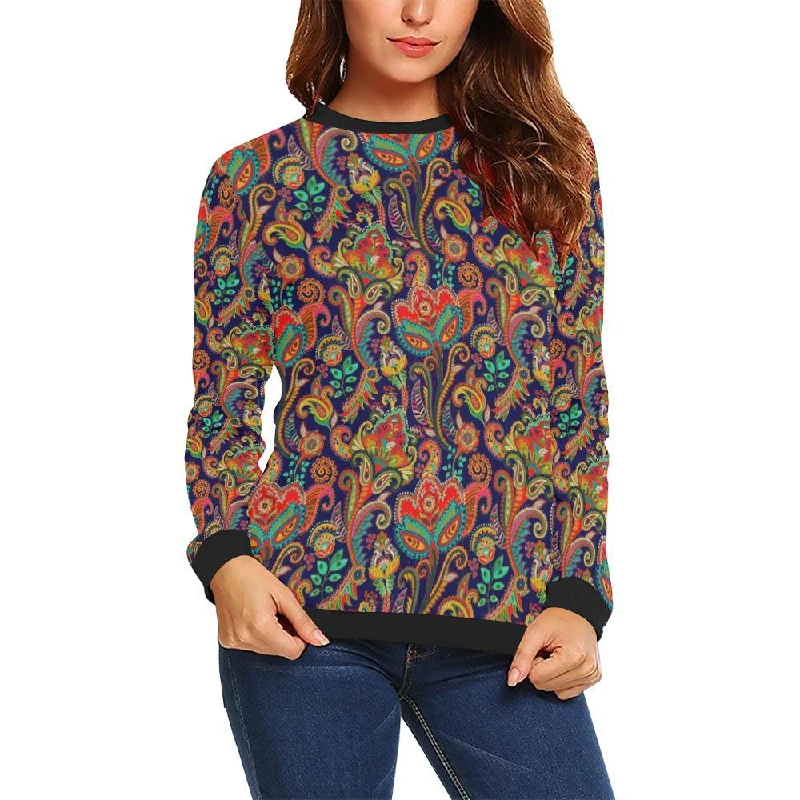 Red Flower Paisley Pattern Print Women Crewneck Sweatshirt Holiday sweaters