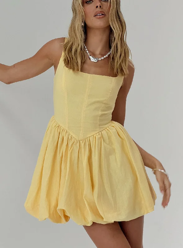 Alcott Bubble Hem Mini Dress Lemon Clubbing mini dresses