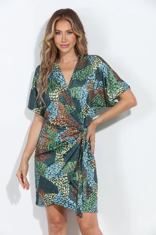 Ines Stretch Faux Wrap Dress-BEST SELLER Women's trendy mini dresses sale