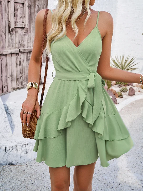 Ruffled Layered Surplice Mini Cami Dress Spring mini dresses