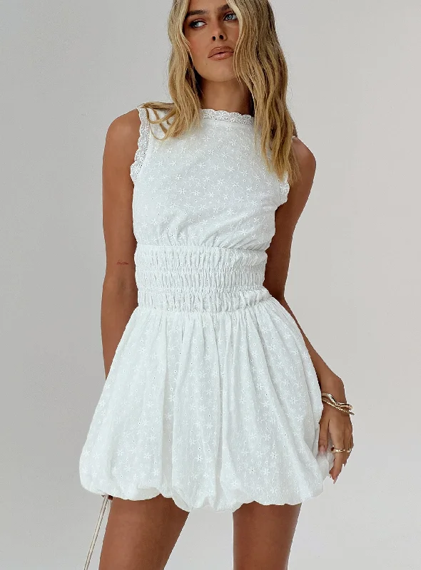 Vittoria Bubble Hem Mini Dress White Smocked mini dresses