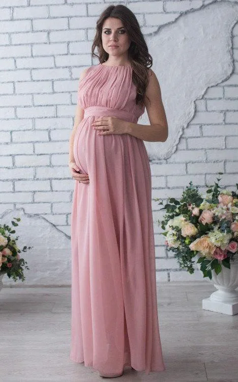 Floor-length Sleeveless Sleeve Chiffon Maternity Dress-106269 Elegant Satin Dress