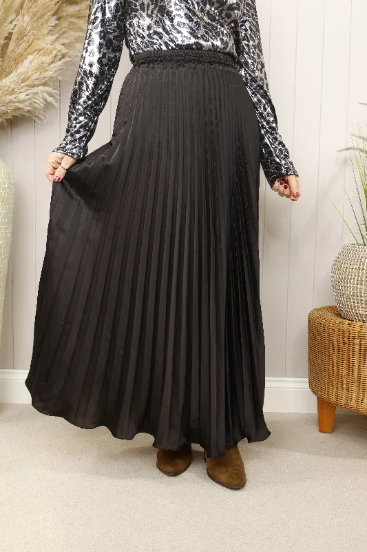 Satin Pleated Skirt Black Stretchy unclassified skirts