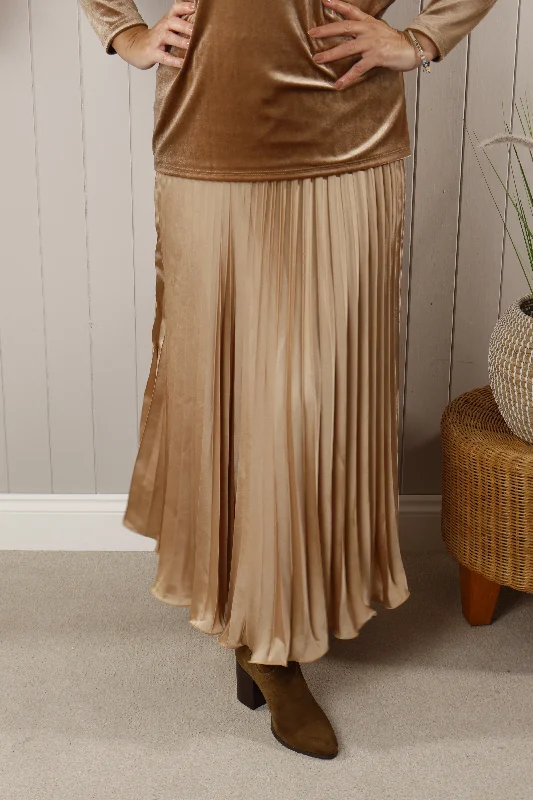 Satin Pleated Skirt Gold Wedding guest unclassified skirts