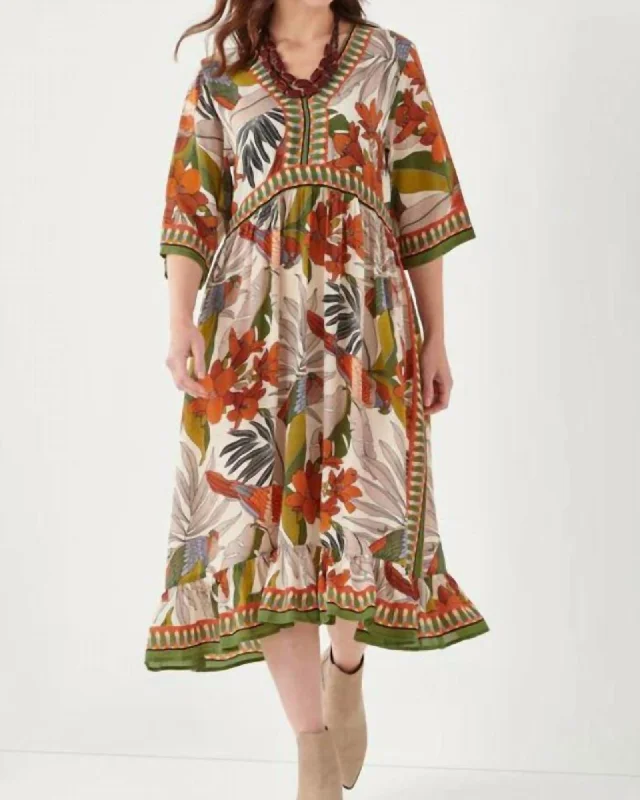 Botanical Midi Dress In Multi | Multi Comfortable midi dresses for everyday wear