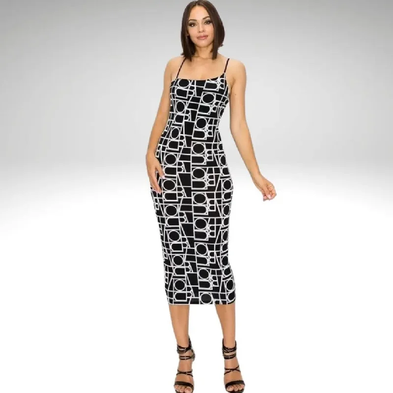 Bria Black & White Cubist Midi Sexy midi dresses