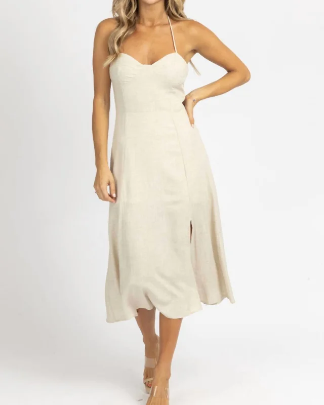 Bustier Halter Midi Dress In Oatmeal | Oatmeal Best midi dresses for date night