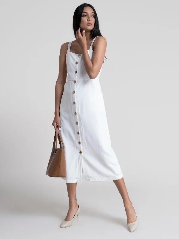 Button-Down Strap Midi Dress - White Best midi dresses for summer vacation