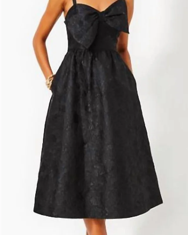 Ellara Jacquard Midi Bow Dress In Onyx Leaf An Impression Jacquard | Onyx Leaf An Impression Jacquard Fashion-forward midi dresses