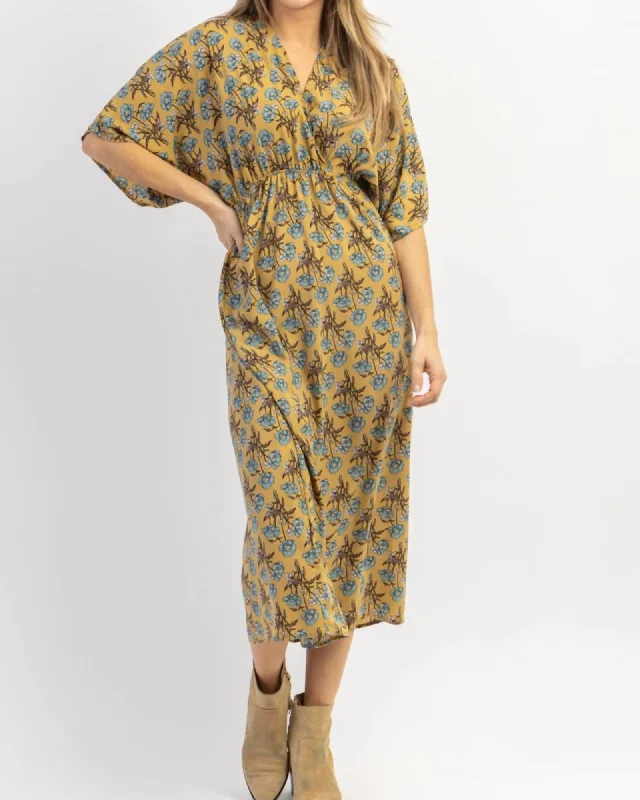 Emmy Floral Midi Dress In Mustard | Mustard Best midi dresses for curvy figures