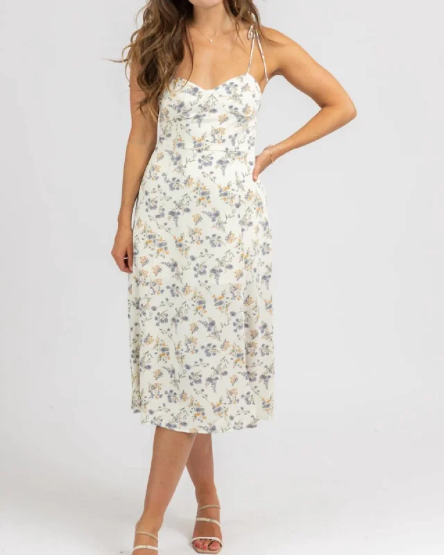 Floral Tie Strap Midi Dress In Ivory | Ivory High-end midi dresses