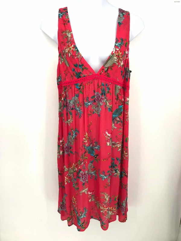 JOHNNY WAS Pink Green Multi Floral Print Midi Length Size X-LARGE Dress Cheap midi dresses