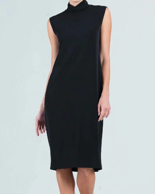 Mock Neck Midi Sheath Dress In Black | Black Clubbing midi dresses