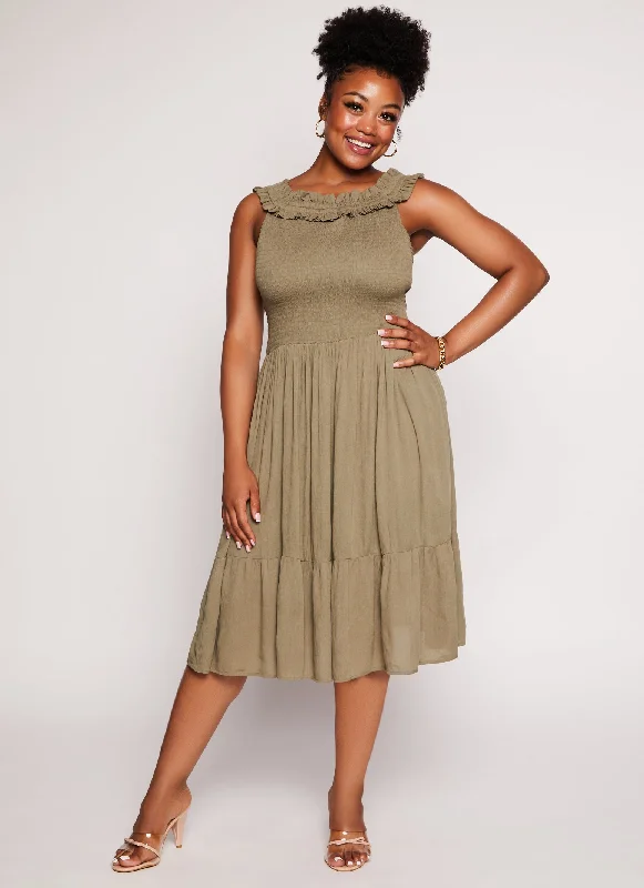 Plus Size Gauze Knit Smocked Midi Dress Must-have midi dresses for this season