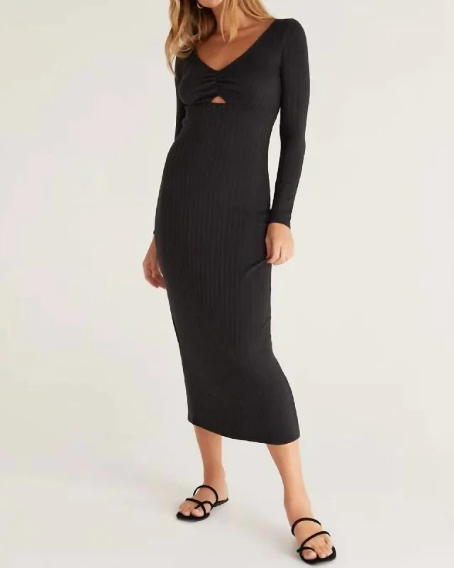 Orla Rib Midi Dress In Black | Black Best value midi dresses