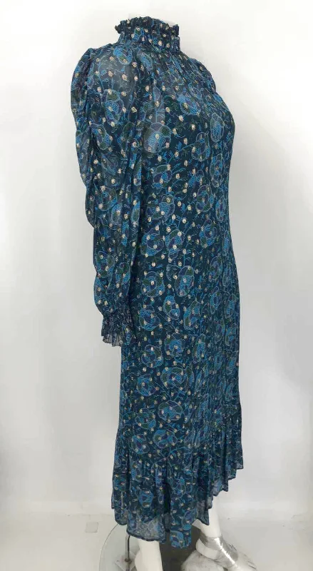 SEA NEW YORK Teal Blue Multi Paisley Midi Length Size 00  (XS) Dress Anniversary midi dresses