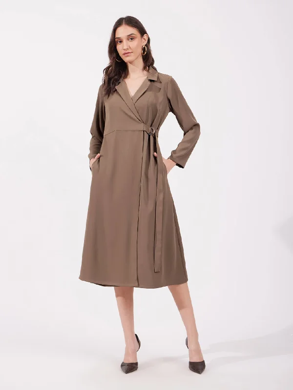 Wrap Midi Dress - Brown Designer midi dresses